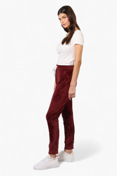 Mikk Tie Waist Velour Plush Pajama Pants - Burgundy - Womens Pajamas - Fairweather