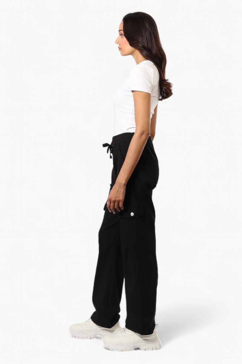 Urbanology Solid Tie Waist Cargo Pants - Black - Womens Pants - Fairweather