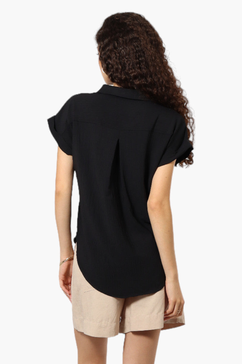 Urbanology Button Up Cap Sleeve Blouse - Black - Womens Shirts & Blouses - Fairweather