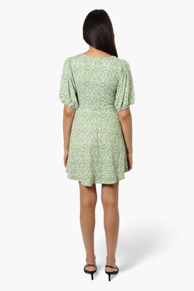 International INC Company Floral Square Neck Day Dress - Green - Womens Day Dresses - Fairweather