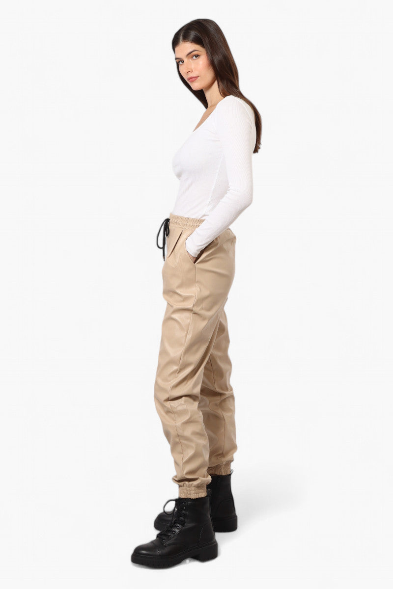 Limite Tie Waist Vegan Leather Jogger Pants - Beige - Womens Pants - Fairweather