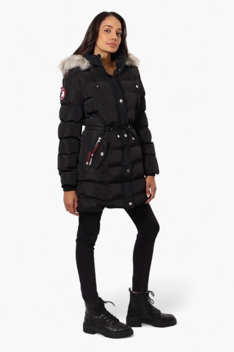 Canada Weather Gear Tie Waist Vegan Fur Hood Parka Jacket - Black - Womens Parka Jackets - Fairweather