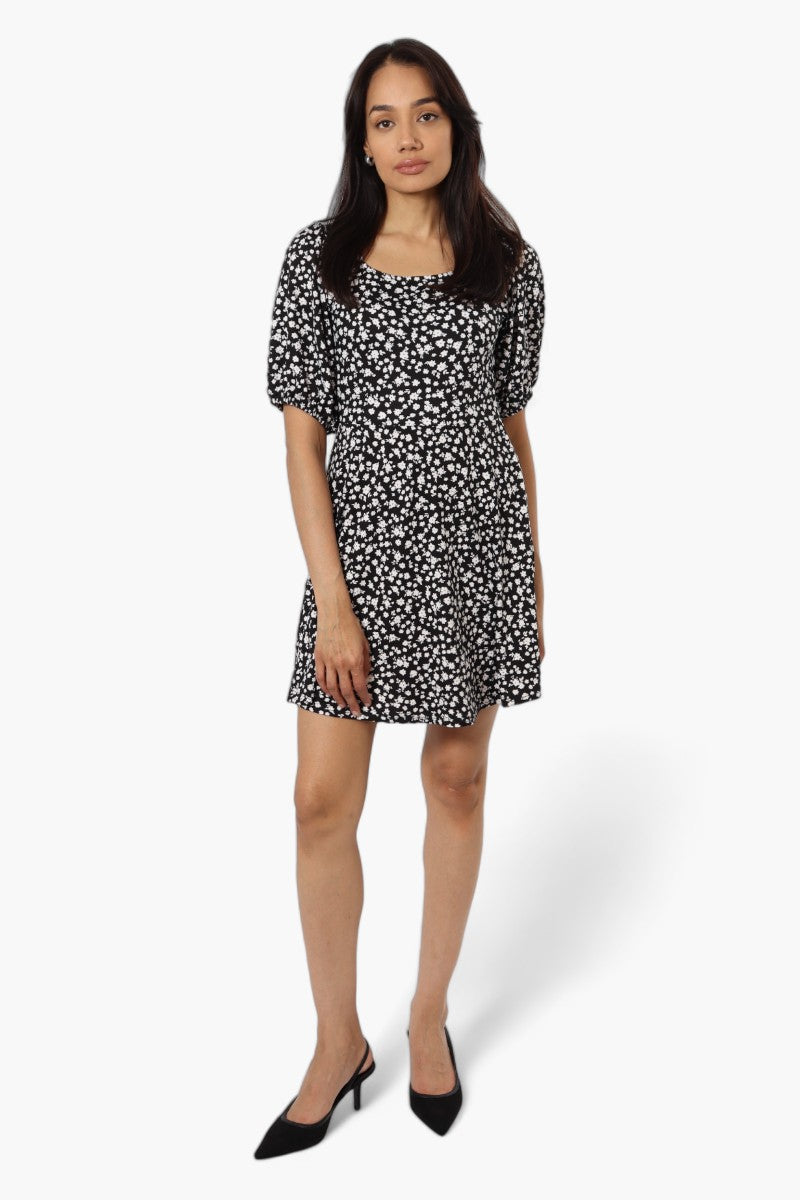 International INC Company Floral Square Neck Day Dress - Black - Womens Day Dresses - Fairweather