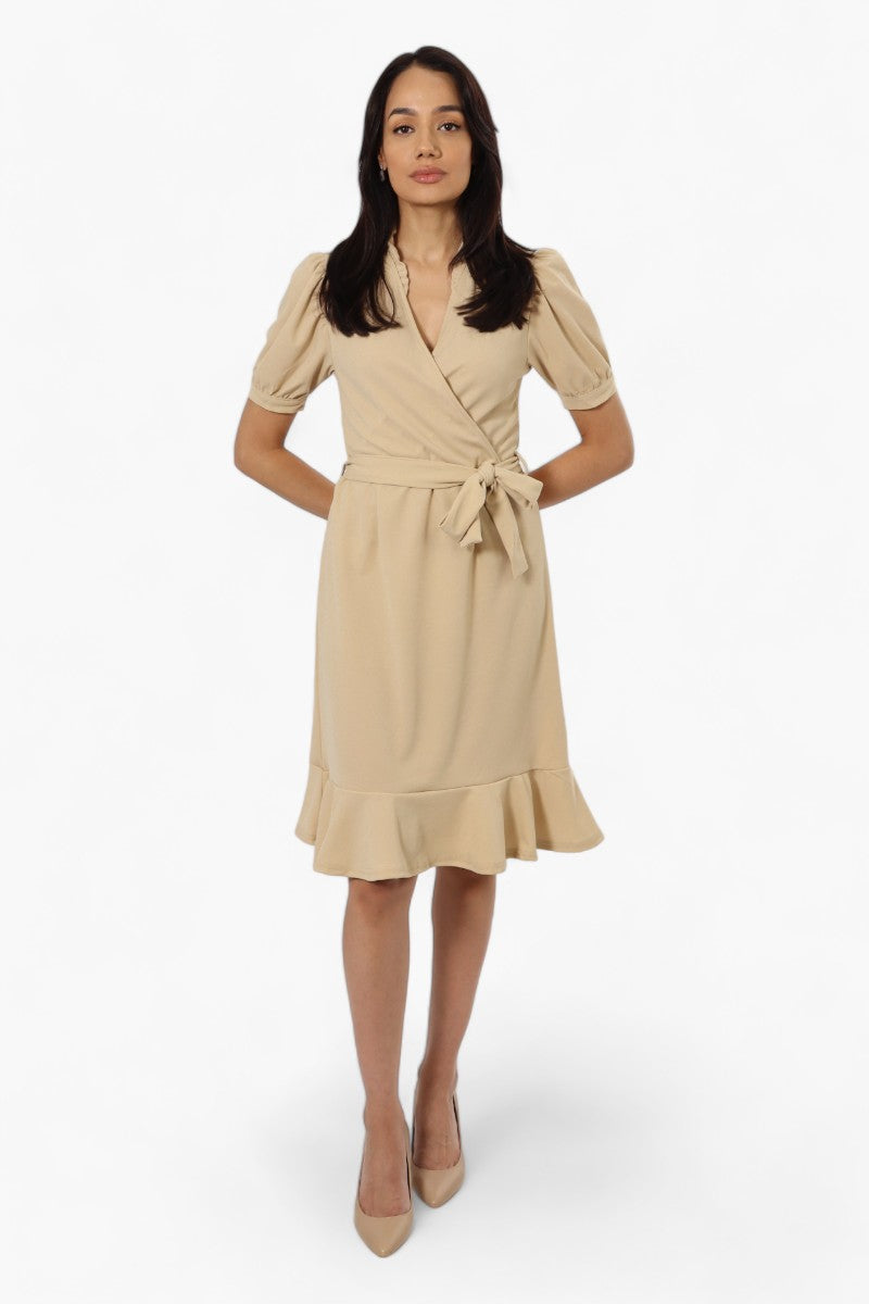 Limite Belted Crossover Day Dress - Beige - Womens Day Dresses - Fairweather