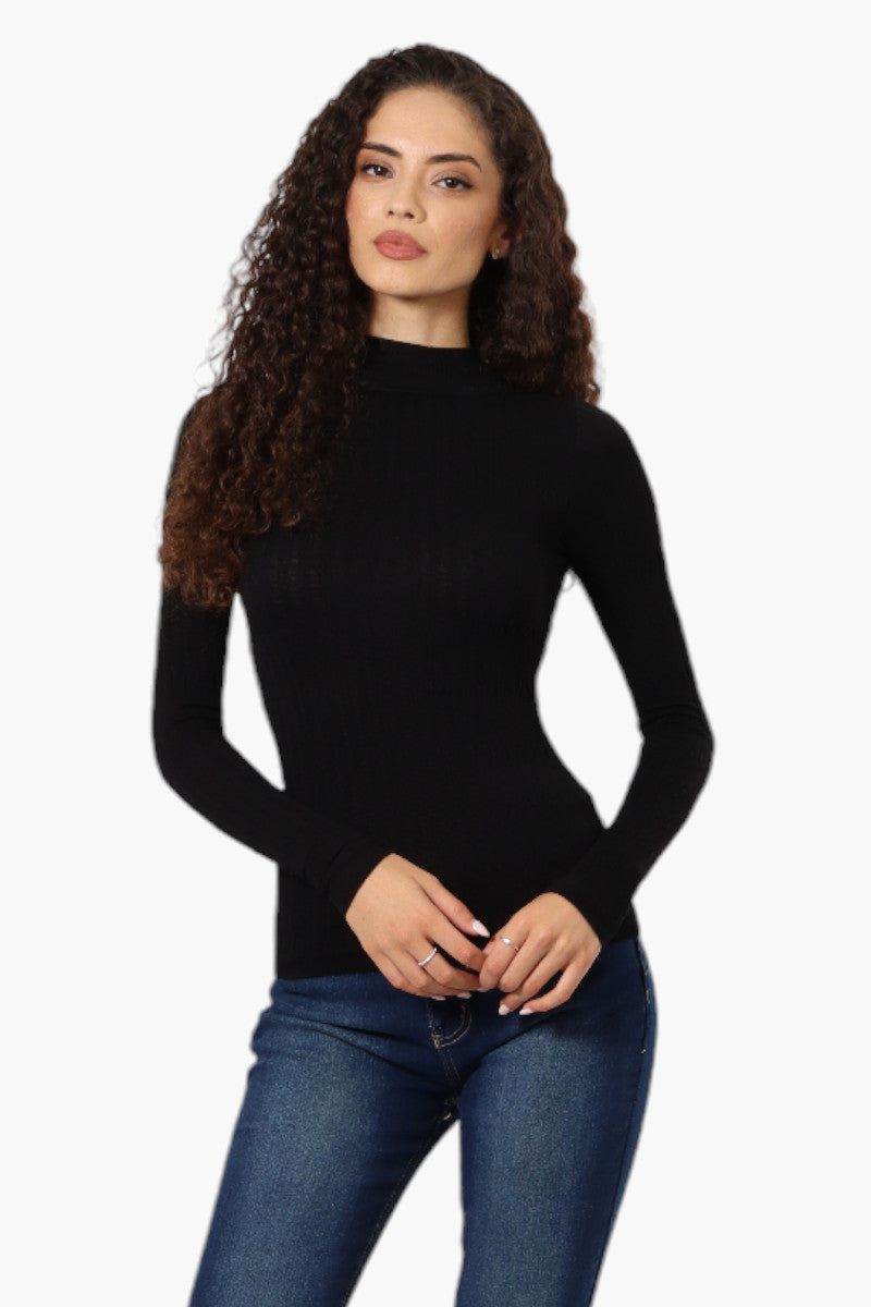 Magazine Ribbed Mock Neck Long Sleeve Top - Black - Womens Long Sleeve Tops - Fairweather