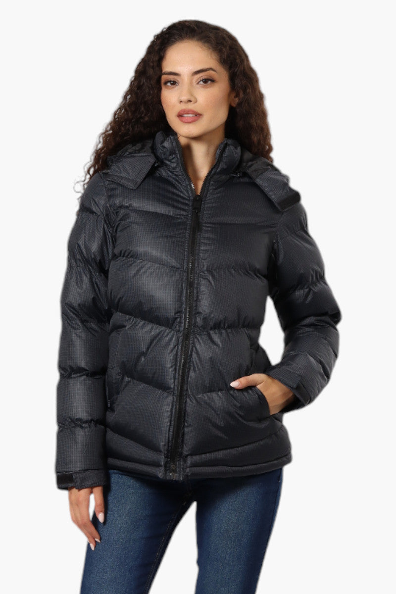 Canada Weather Gear Grid Pattern Bubble Bomber Jacket - Black - Womens Bomber Jackets - Fairweather