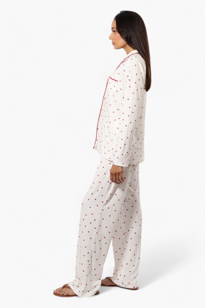 Canada Weather Gear Ladybug Pattern Wide Leg Pajama Pants - White - Womens Pajamas - Fairweather