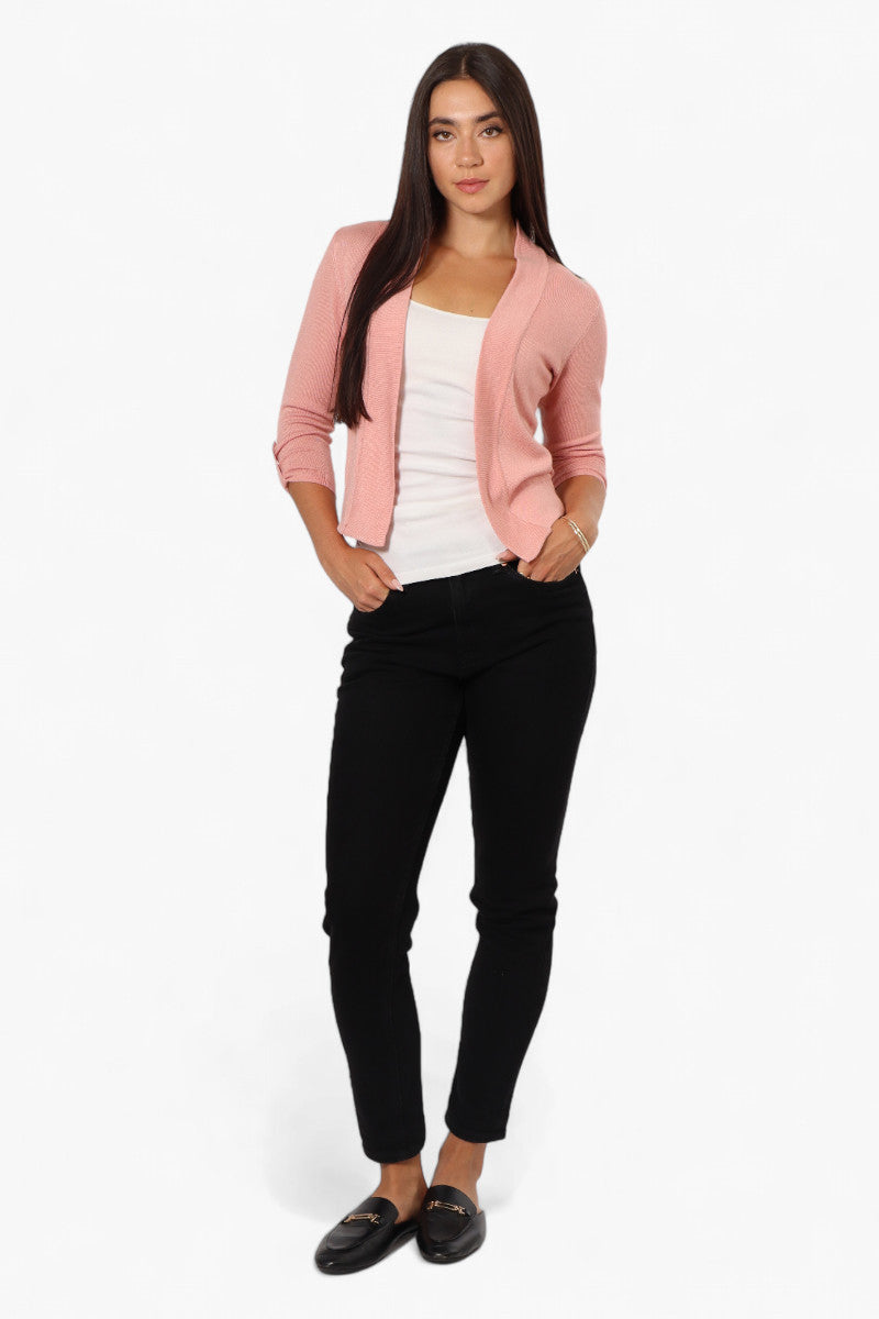 Impress Roll Up Sleeve Open Shrug Cardigan - Pink - Womens Cardigans - Fairweather