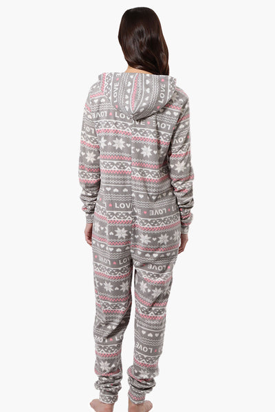 Cuddly Canuckies Hooded Festive Pattern Onesie - Grey - Womens Onesies - Fairweather