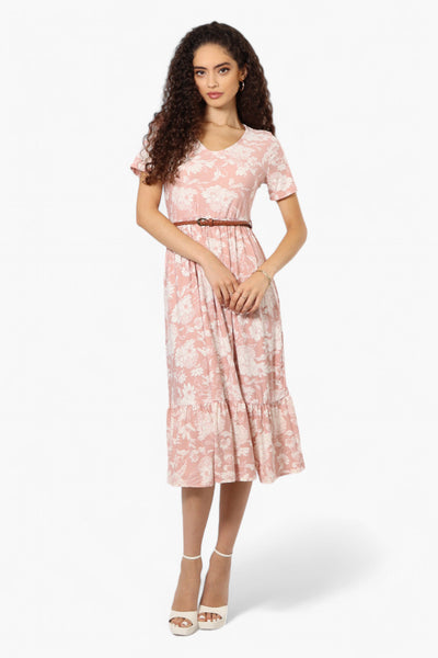 International INC Company Floral Belted Short Sleeve Maxi Dress - Blush - Womens Maxi Dresses - Fairweather