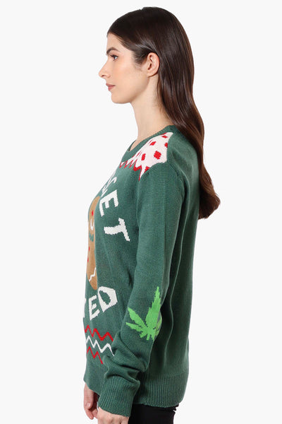 Ugly Christmas Sweater Let's Get Baked Knit Christmas Sweater - Green - Womens Christmas Sweaters - Fairweather