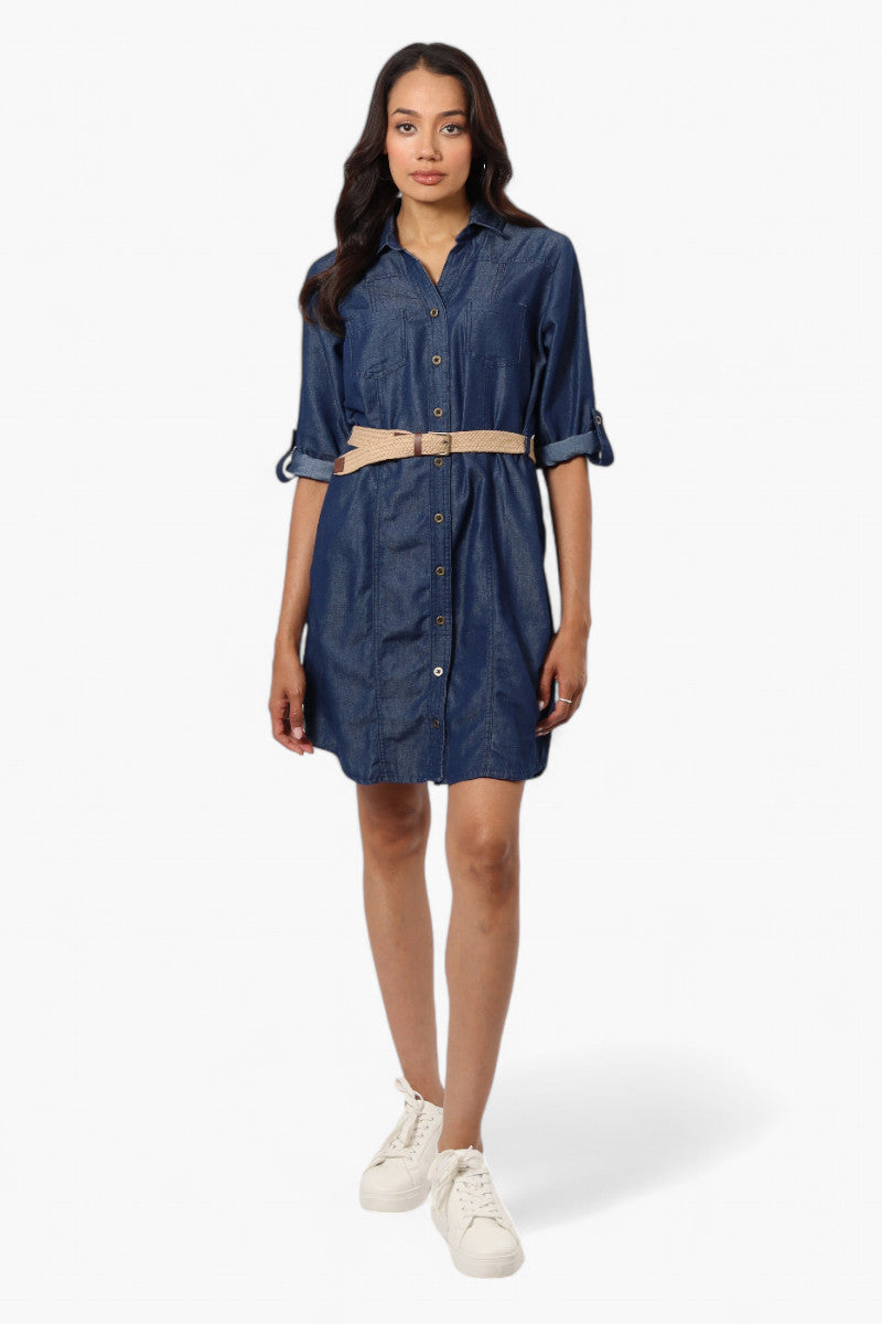 Impress Belted Denim Tencel Day Dress - Navy - Womens Day Dresses - Fairweather