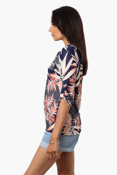 Beechers Brook Floral Roll Up Sleeve Blouse - Navy - Womens Shirts & Blouses - Fairweather