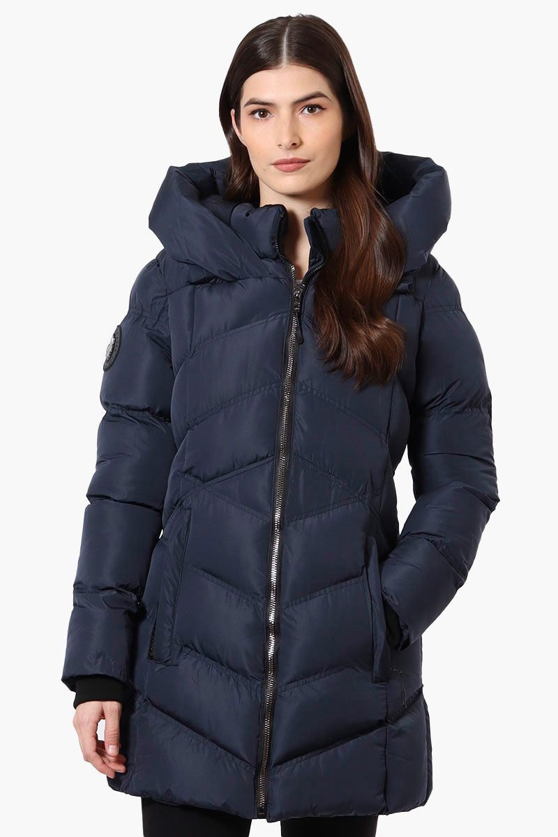 Canada Weather Gear Chevron Quilted Puffer Parka Jacket - Navy - Womens Parka Jackets - Fairweather