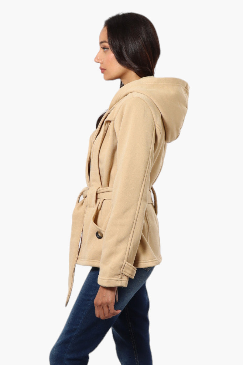 Fahrenheit Belted Double Breasted Hooded Lightweight Jacket - Beige - Womens Lightweight Jackets - Fairweather