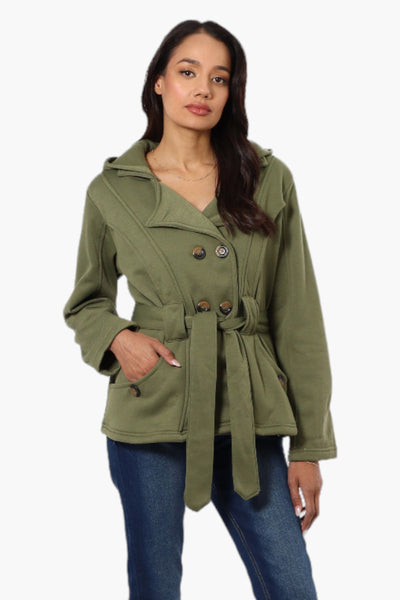 Fahrenheit Belted Double Breasted Hooded Lightweight Jacket - Olive - Womens Lightweight Jackets - Fairweather