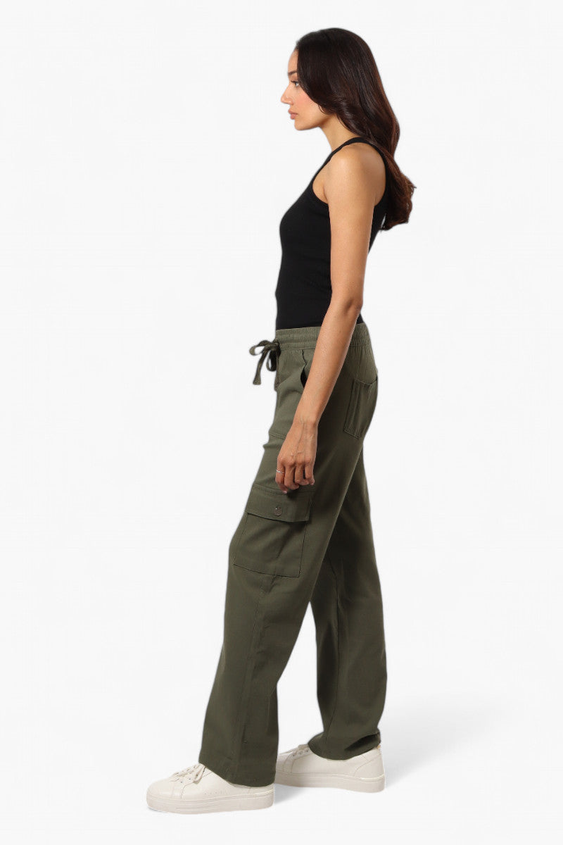 Urbanology Solid Tie Waist Cargo Pants - Olive - Womens Pants - Fairweather