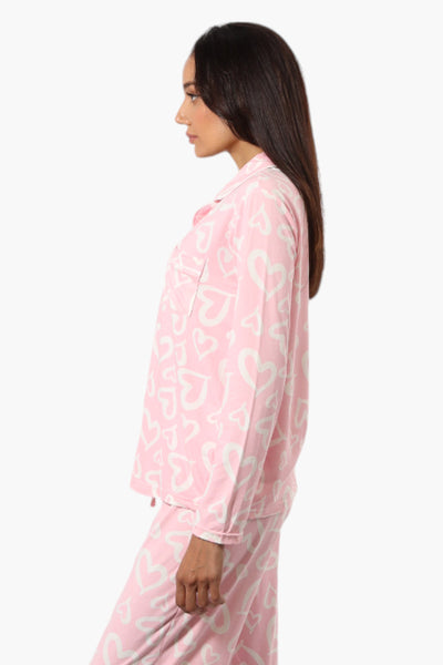 Canada Weather Gear Heart Pattern Button Down Pajama Top - Pink - Womens Pajamas - Fairweather