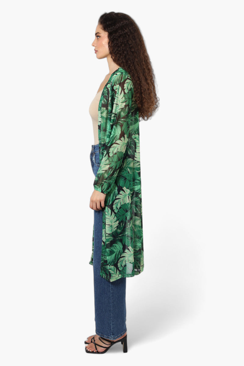 Limite Leaf Pattern Sheer Duster Cardigan - Green - Womens Cardigans - Fairweather