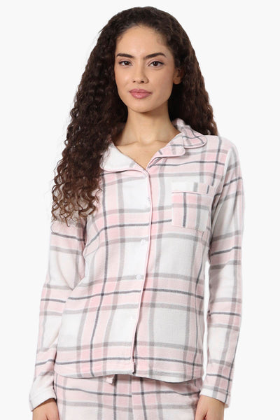 Canada Weather Gear Plaid Button Down Pajama Top - Blush - Womens Pajamas - Fairweather