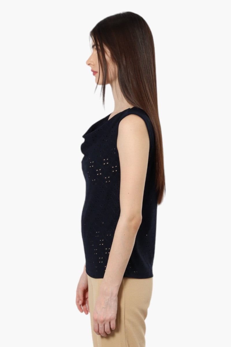 Urbanology Knit Eyelet Cowl Tank Top - Navy - Womens Tees & Tank Tops - Fairweather