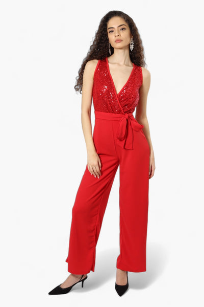 Limite Belted Sequin Top Jumpsuit - Red - Womens Jumpsuits & Rompers - Fairweather