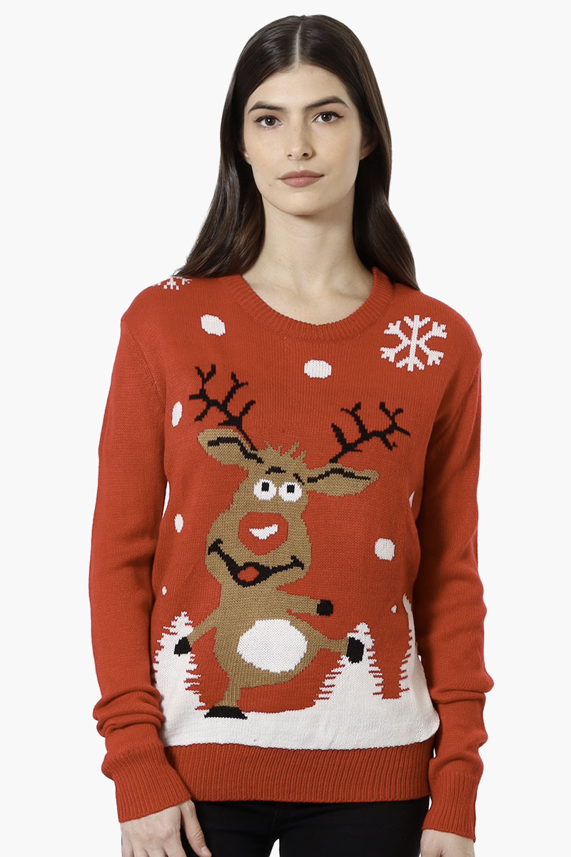 Ugly Christmas Sweater Reindeer Knit Christmas Sweater - Red - Womens Christmas Sweaters - Fairweather