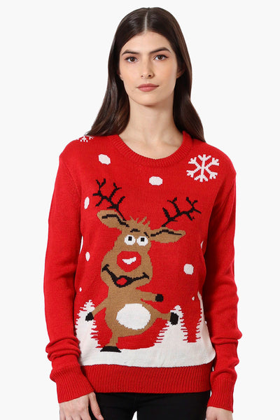 Ugly Christmas Sweater Reindeer Knit Christmas Sweater - Red - Womens Christmas Sweaters - Fairweather