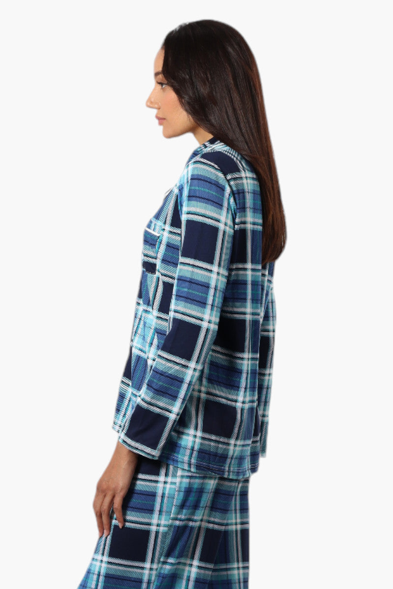 Canada Weather Gear Plaid Button Down Pajama Top - Blue - Womens Pajamas - Fairweather