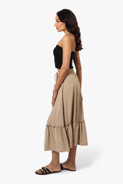 Urbanology Solid Tie Waist Tiered Skirt - Beige - Womens Skirts - Fairweather