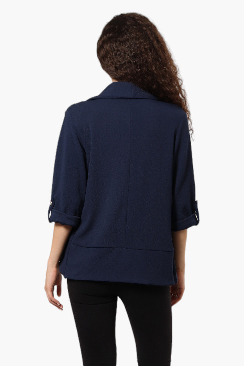 Impress Open Roll Up Sleeve Blazer - Navy - Womens Blazers - Fairweather