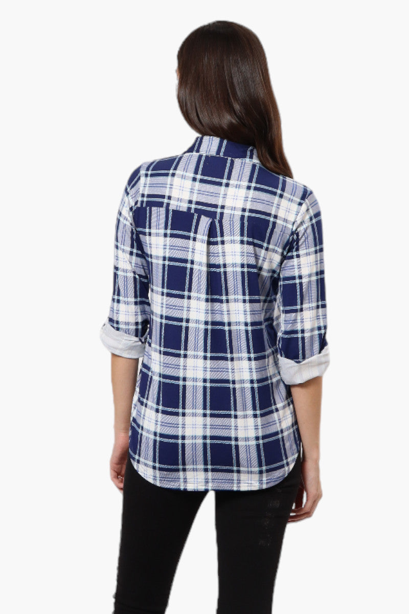 Urbanology Plaid Roll Up Sleeve Button Up Shirt - Blue - Womens Shirts & Blouses - Fairweather