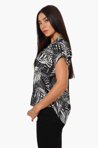 Majora Leaf Pattern Button Up Shirt - Black - Womens Shirts & Blouses - Fairweather