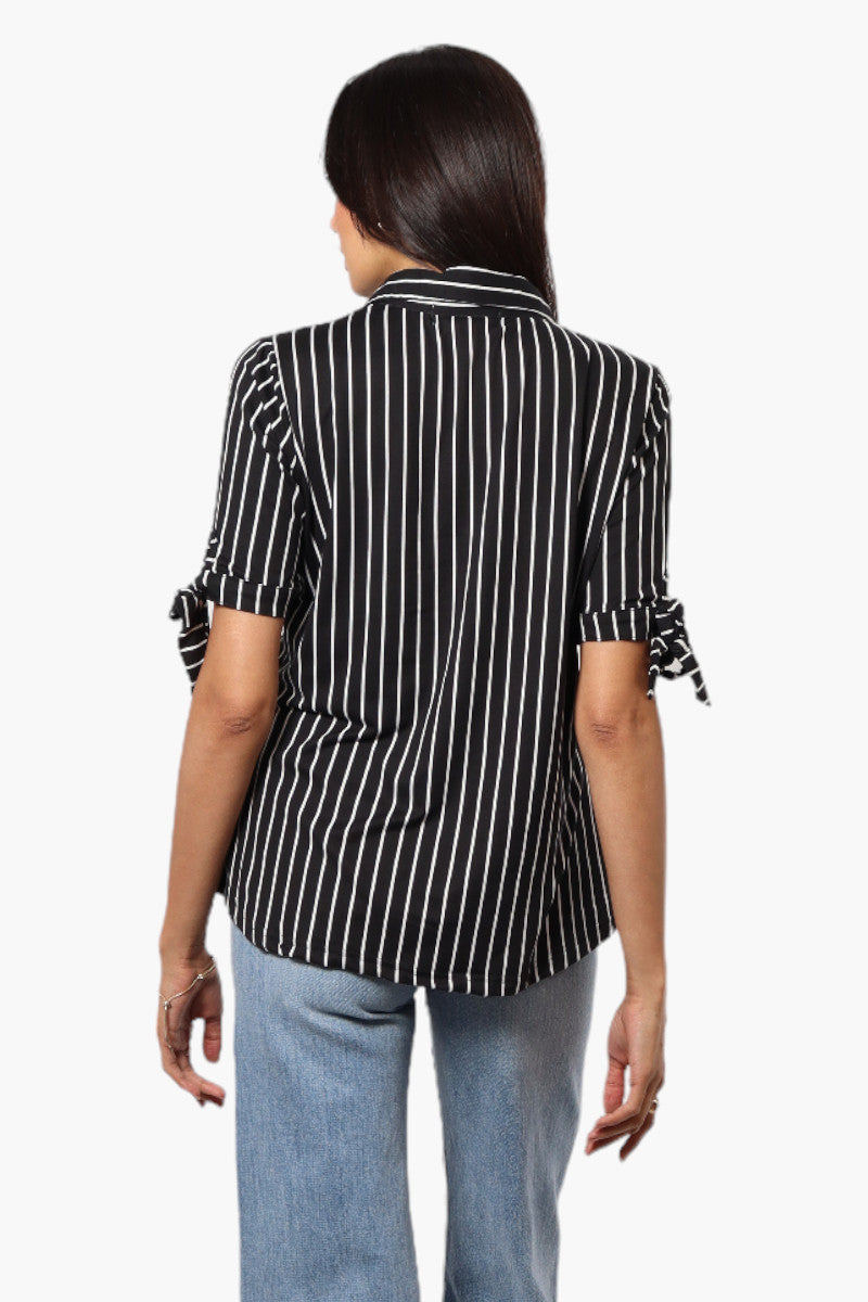 Urbanology Striped Tie Sleeve Shirt - Black - Womens Shirts & Blouses - Fairweather