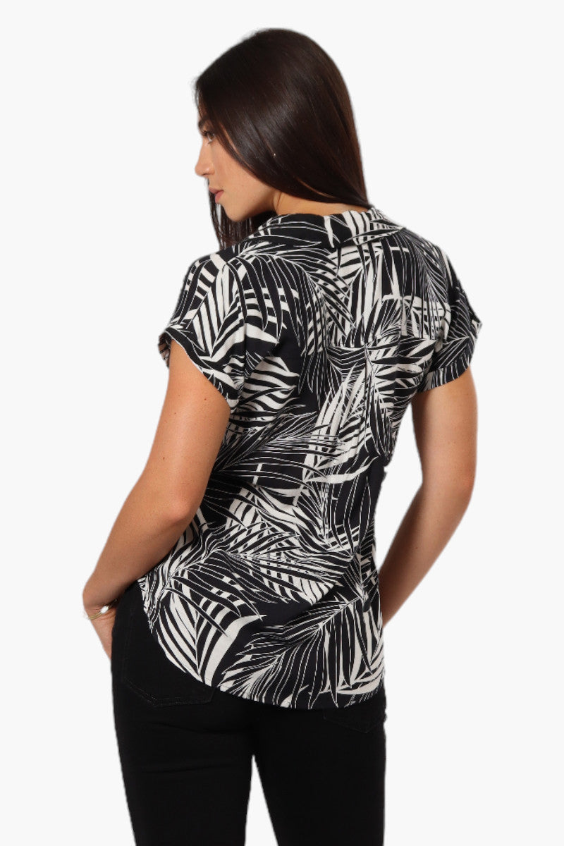 Majora Leaf Pattern Button Up Shirt - Black - Womens Shirts & Blouses - Fairweather