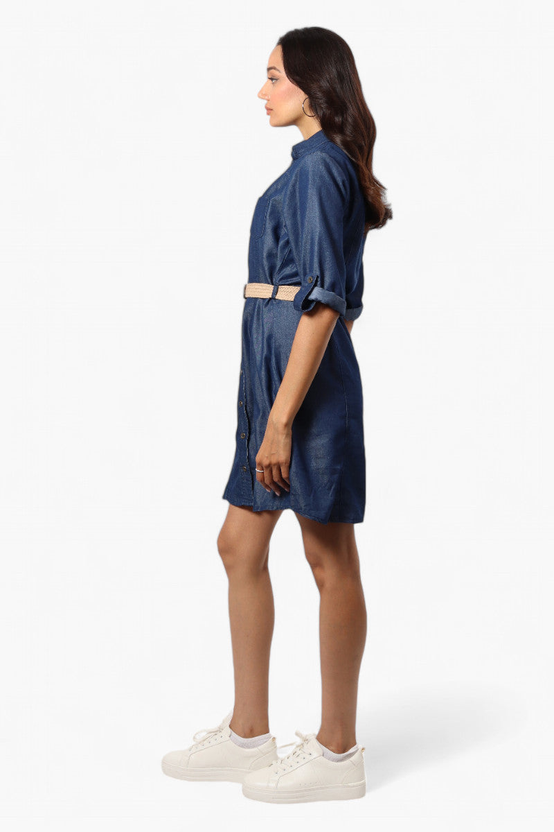 Impress Belted Denim Tencel Day Dress - Navy - Womens Day Dresses - Fairweather