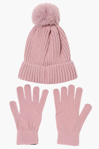 Canada Weather Gear Gloves Pom Pom Hat Set - Pink - Womens Hats - Fairweather