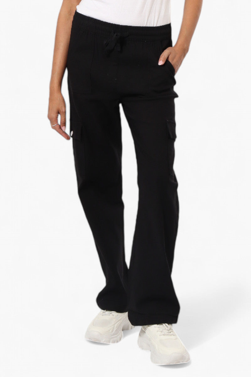 Urbanology Solid Tie Waist Cargo Pants - Black - Womens Pants - Fairweather