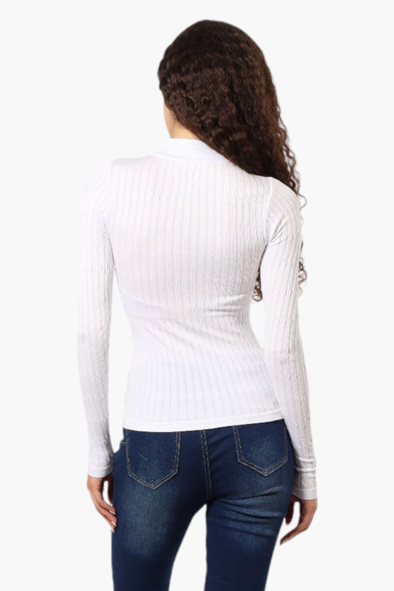 Magazine Ribbed Mock Neck Long Sleeve Top - White - Womens Long Sleeve Tops - Fairweather