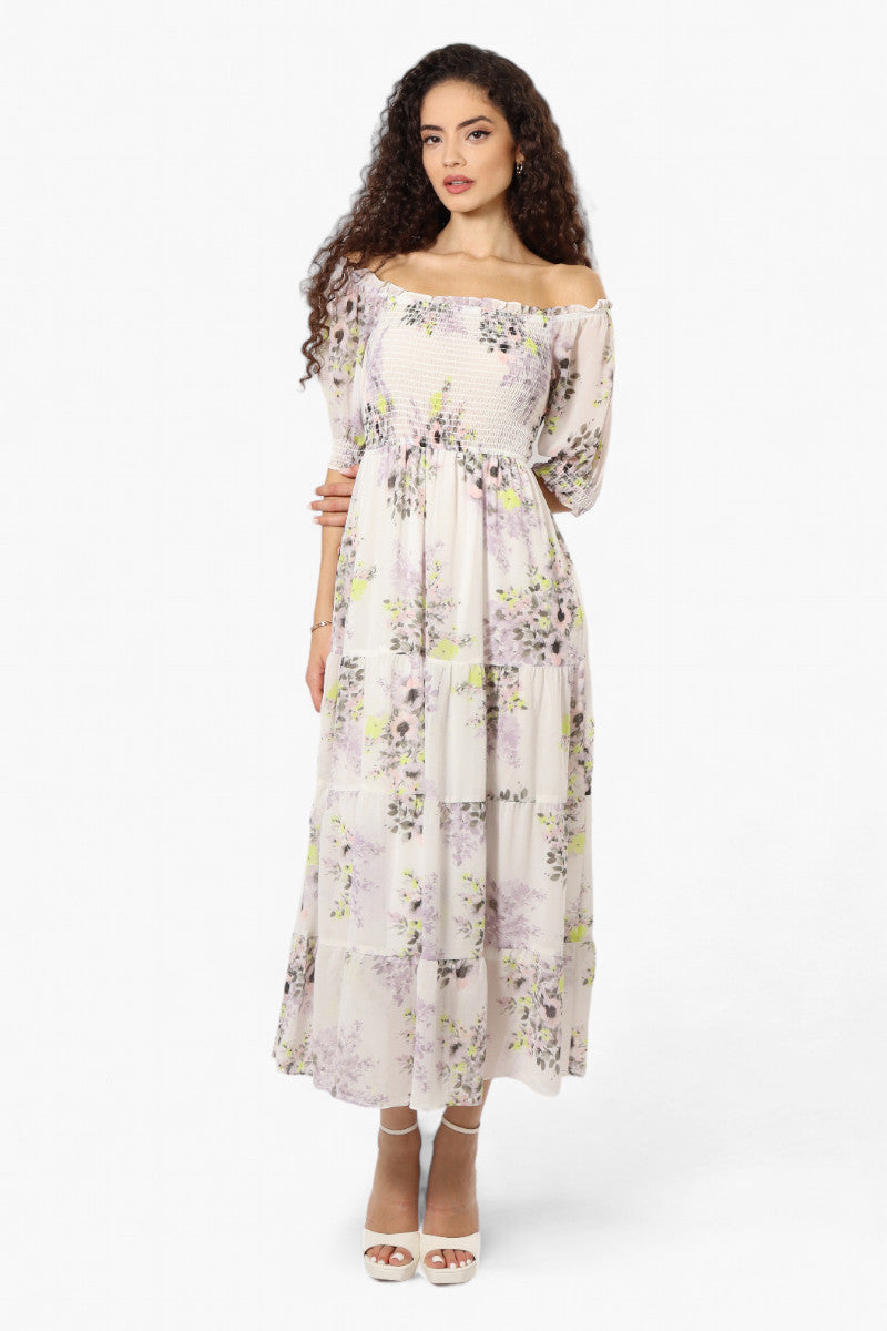 Limite Floral Tiered Puff Sleeve Maxi Dress - White - Womens Maxi Dresses - Fairweather