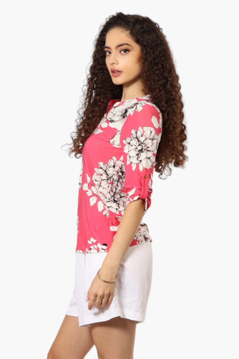 Beechers Brook Floral Roll Up Sleeve Blouse - Pink - Womens Shirts & Blouses - Fairweather