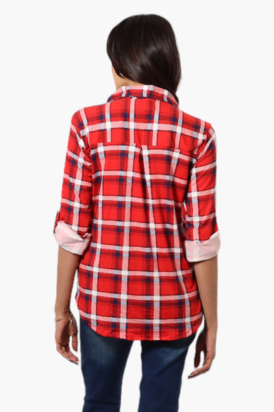 Urbanology Plaid Roll Up Sleeve Button Up Shirt - Red - Womens Shirts & Blouses - Fairweather