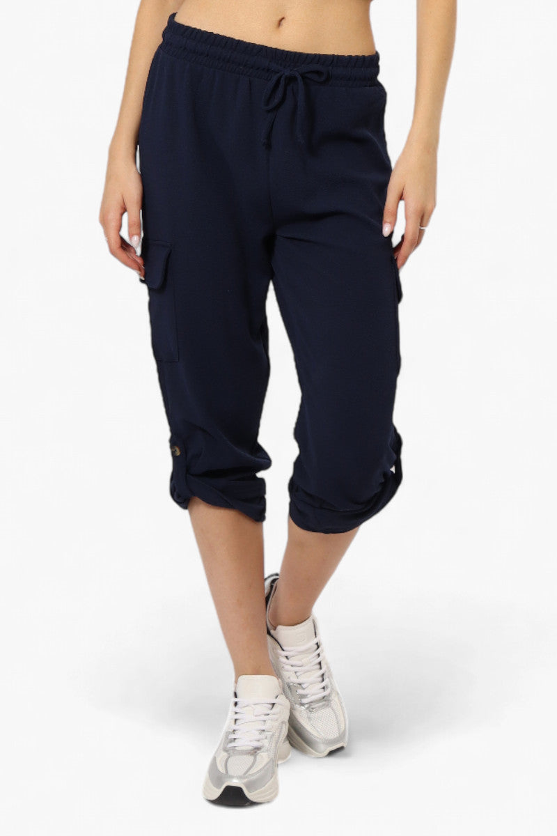 Impress Solid Tie Waist Cargo Pants - Navy - Womens Pants - Fairweather