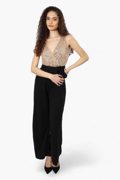 Limite Belted Sequin Top Jumpsuit - Beige - Womens Jumpsuits & Rompers - Fairweather