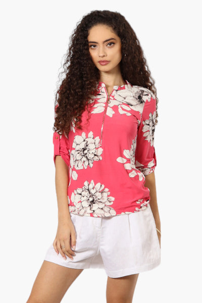 Beechers Brook Floral Roll Up Sleeve Blouse - Pink - Womens Shirts & Blouses - Fairweather