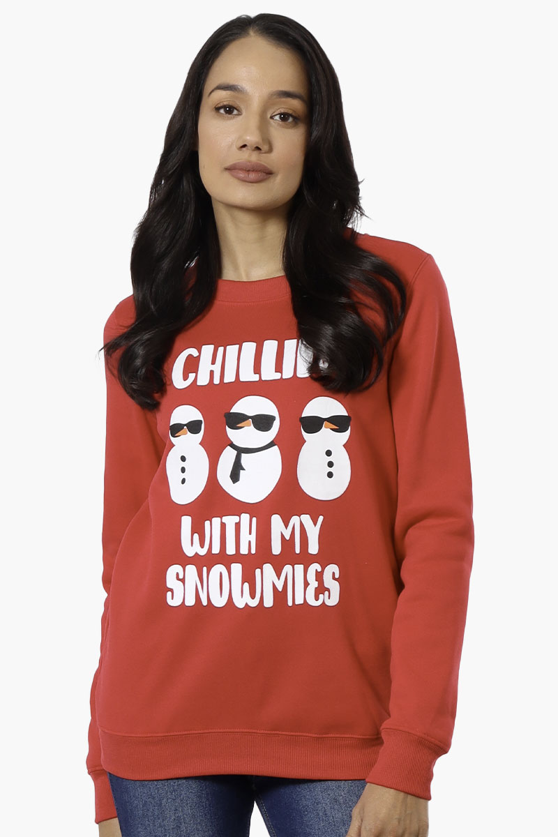 Ugly Christmas Sweater Snowmies Print Christmas Sweater - Red - Womens Christmas Sweaters - Fairweather