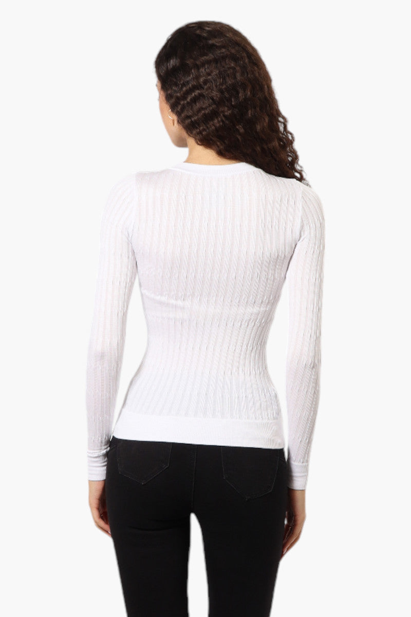 Magazine Solid Ribbed Crewneck Long Sleeve Top - White - Womens Long Sleeve Tops - Fairweather