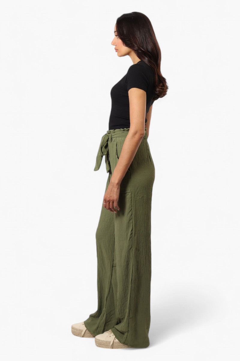 Urbanology Solid Belted Palazzo Pants - Green - Womens Pants - Fairweather