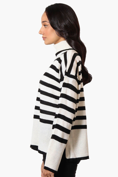 Beechers Brook Striped Turtleneck Pullover Sweater - White - Womens Pullover Sweaters - Fairweather