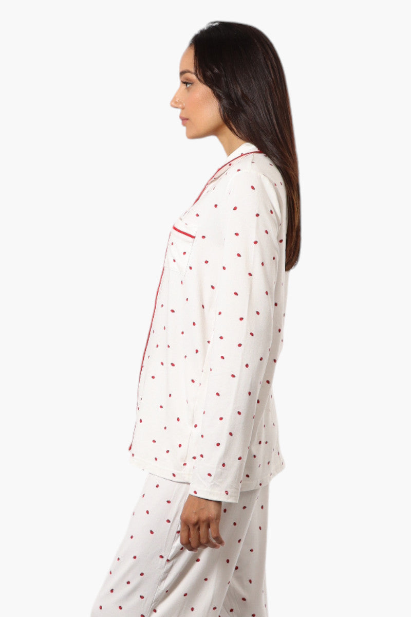 Canada Weather Gear Ladybug Pattern Button Down Pajama Top - White - Womens Pajamas - Fairweather